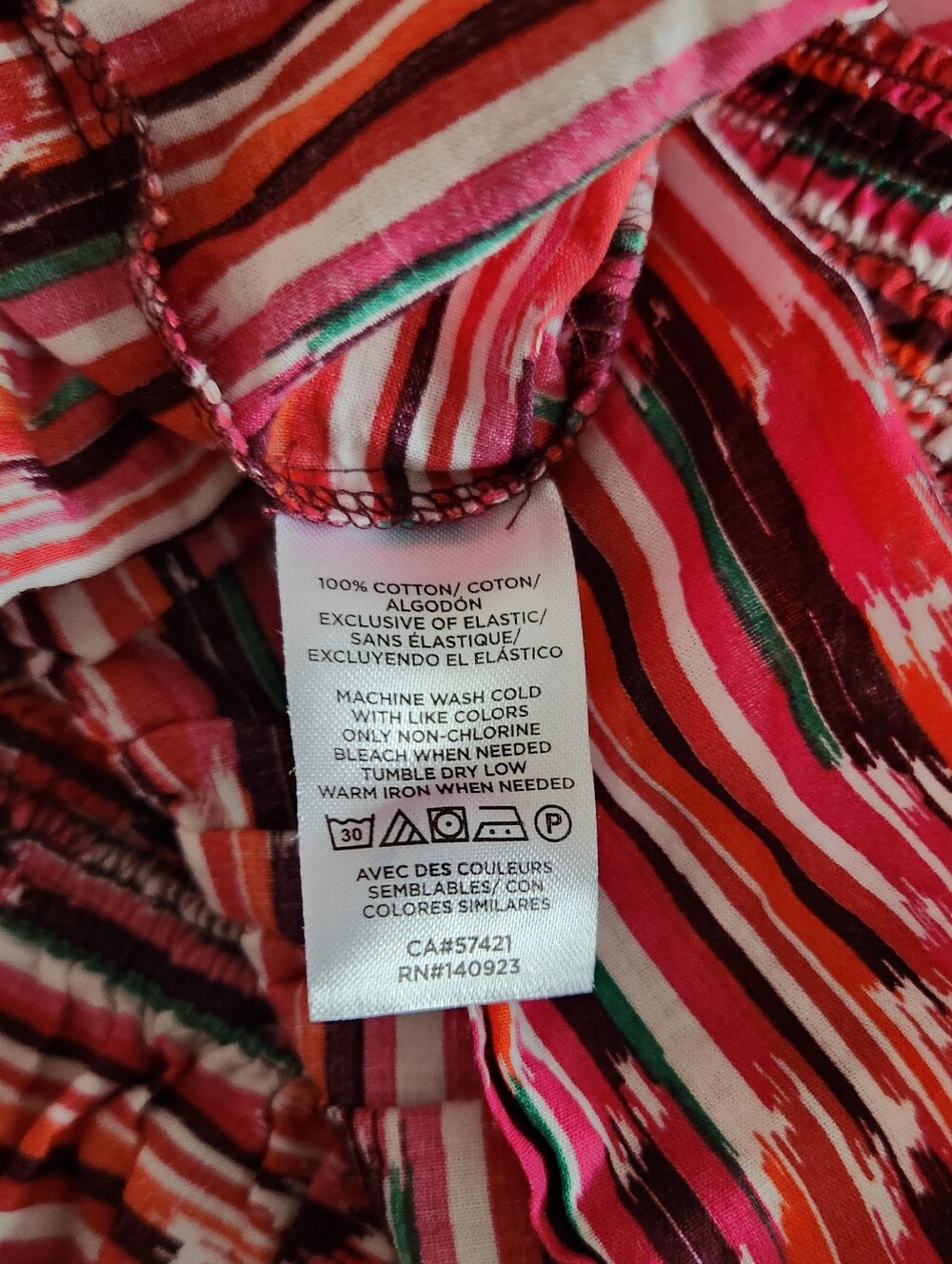 LOFT Multicolored Red Striped Smocked Peplum Top Sz M - Picture 5 of 5